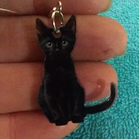 Cute black cat Halloween wire dangle earrings witch wicca gothic - Picture 4 of 4